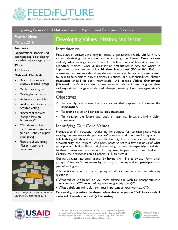 Integrating Gender and Nutrition within Agricultural Extension Services Activity Sheet