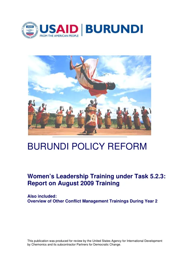 Burundi policy reform : women"s leadership training under task 5.2.3 : report on August 2009 training