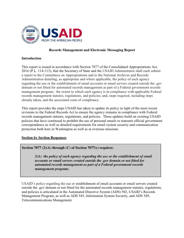 Records Management and Electronic Messaging Report