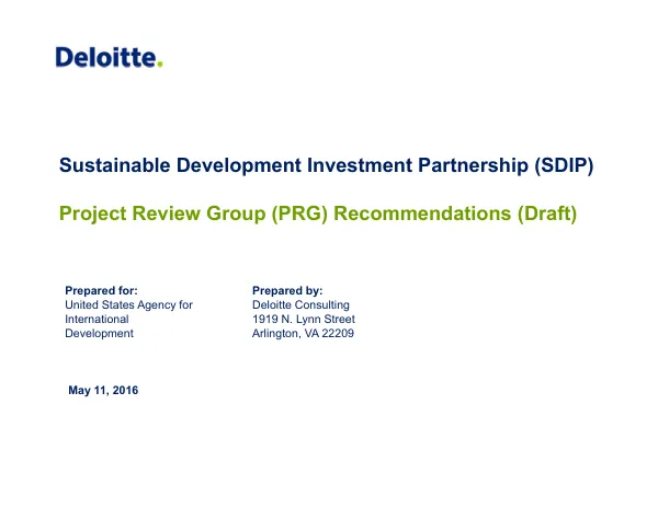 Sustainable Development Investment Partnership (SDIP) Project Review Group (PRG) Recommendations (Draft)