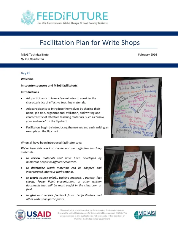Facilitation Plan for Write Shops MEAS Technical Note