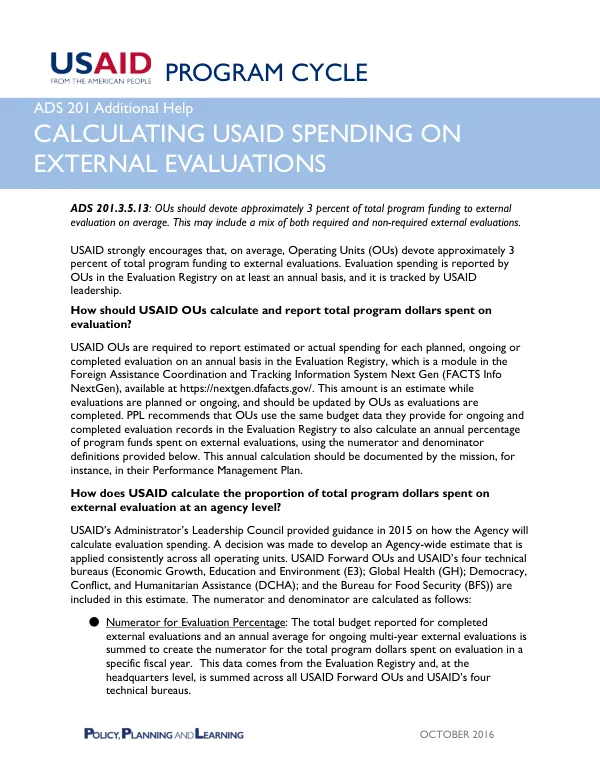 Calculating USAID Spending on External Evaluations