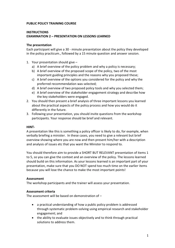 Public Policy Training Course