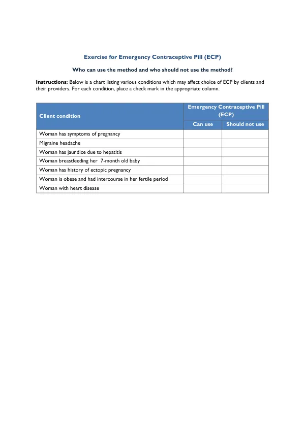 Exercise for Emergency Contraceptive Pill (ECP)