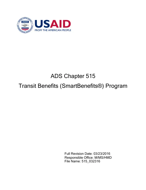 ADS Chapter 515 Transit Benefits (SmartBenefits®) Program