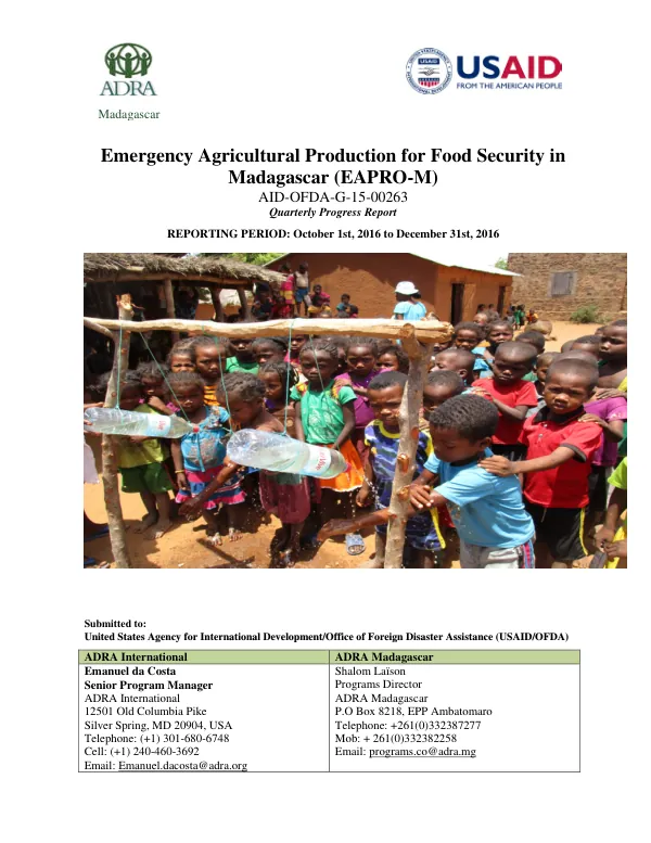 Emergency Agricultural Production for Food Security in Madagascar (EAPRO-M)