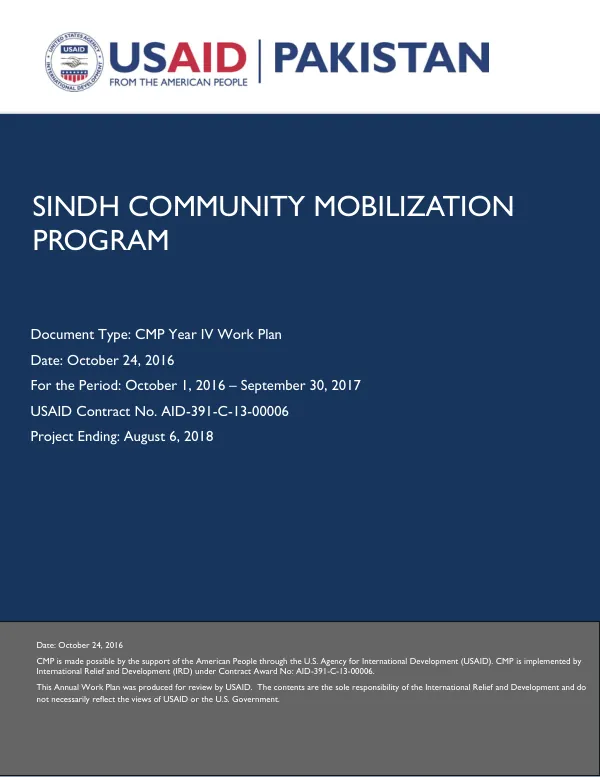 Sindh Community Mobilization Program, Year IV Work Plan