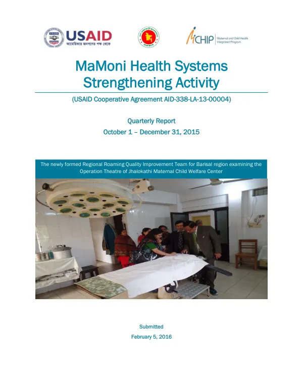 MaMoni Health Systems Strengthening Activity: FY’16 Q1Quarterly Report
