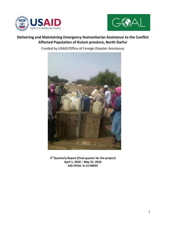 Delivering and Maintaining Emergency Humanitarian Assistance to the Conflict Affected Population of Kutum province, North Darfur