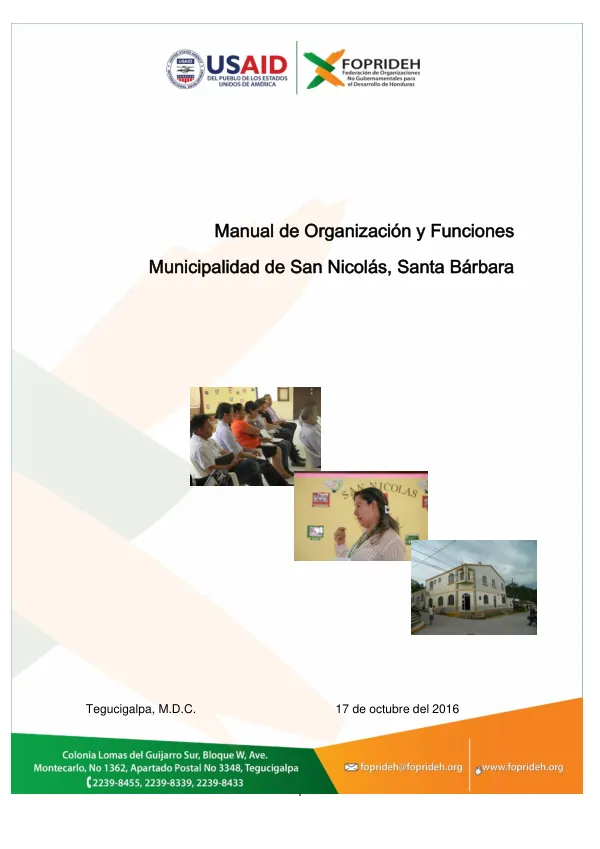 Manual de Organización y Funciones de la Municipalidad de San Nicolás, Departamento de Santa Bárbara. Año 2016
