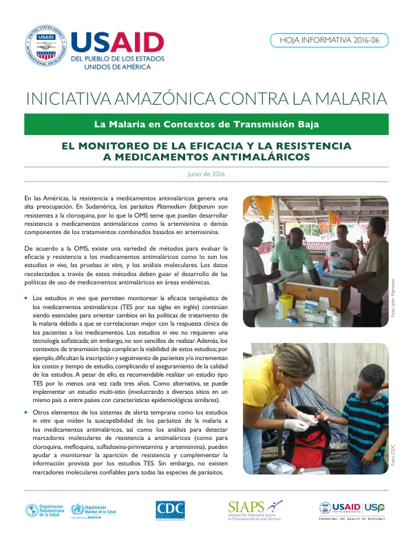 La Malaria en Contextos de Transmisión Baja: El monitoreo de la eficacia y la resistencia a medicamentos antimaláricos