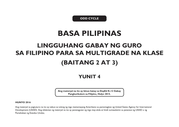 Lingguhang Gabay ng Guro sa Filipino para sa Multigrade na Klase (Baitang 2 at 3)