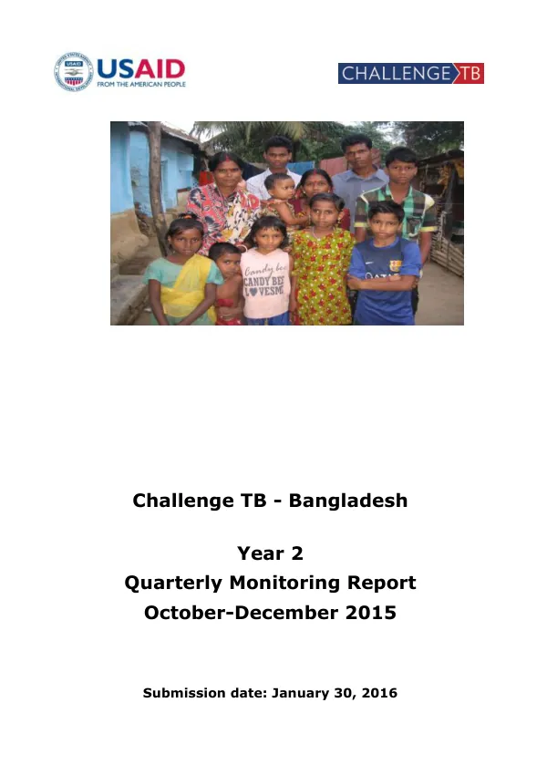 Quarterly Monitoring Report: Challenge TB - Bangladesh Year 2, October-December 2015
