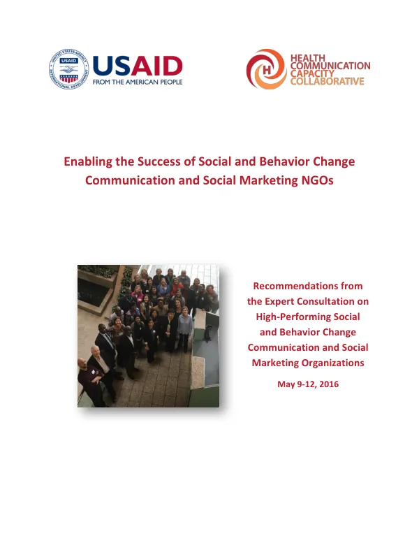 Enabling the Success of Social and Behavior Change Communication and Social Marketing NGOs: Recommendations from the Expert Consultation on High-Performing Social and Behavior Change Communication and Social Marketing Organizations