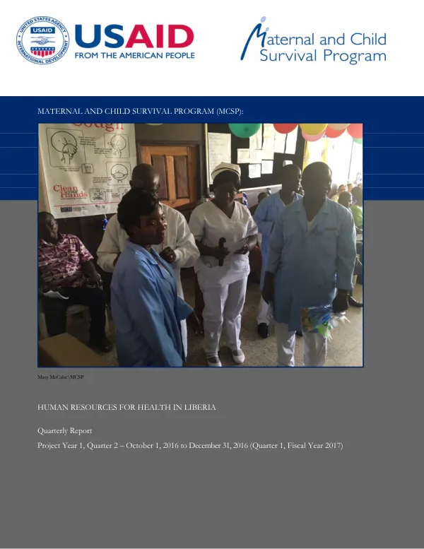 Maternal and Child Survival Program (MCSP): Human Resources for Health in Liberia