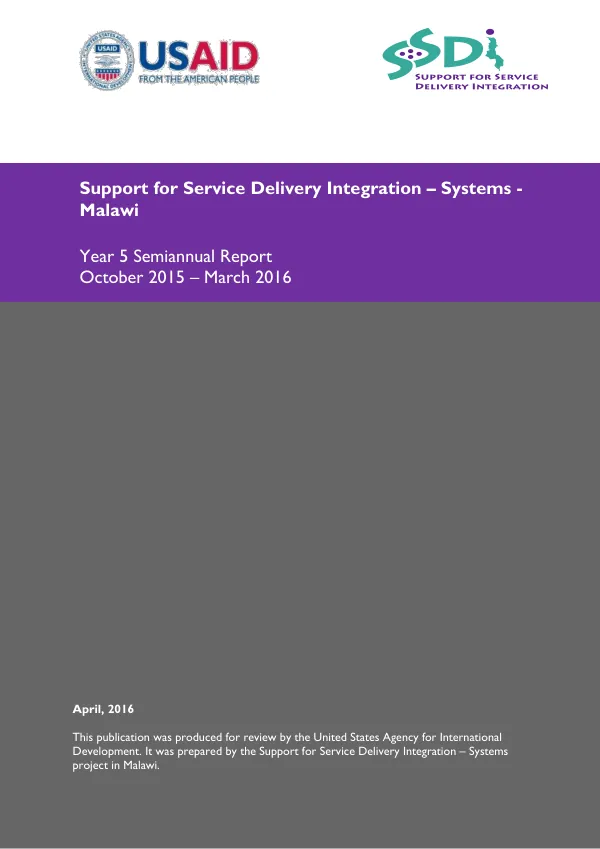 Support for Service Delivery Integration - Malawi Year 5 Semiannual Report