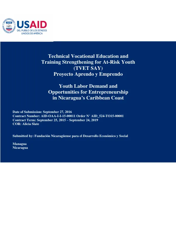 Technical Vocational Education and Training Strengthening for At-Risk Youth (TVET SAY) Project