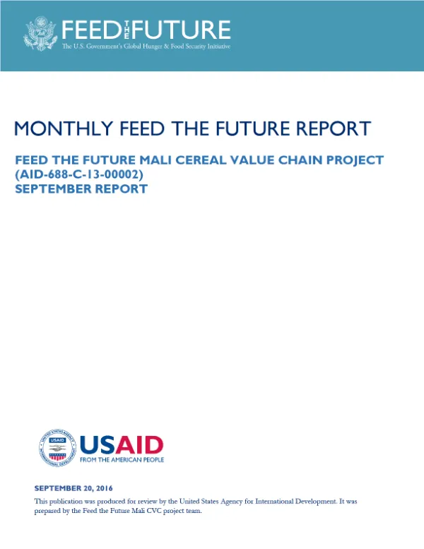 Feed the Future Mali Cereal Value Chain Monthly Report