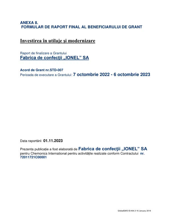 Raport de finalizare a Grantului