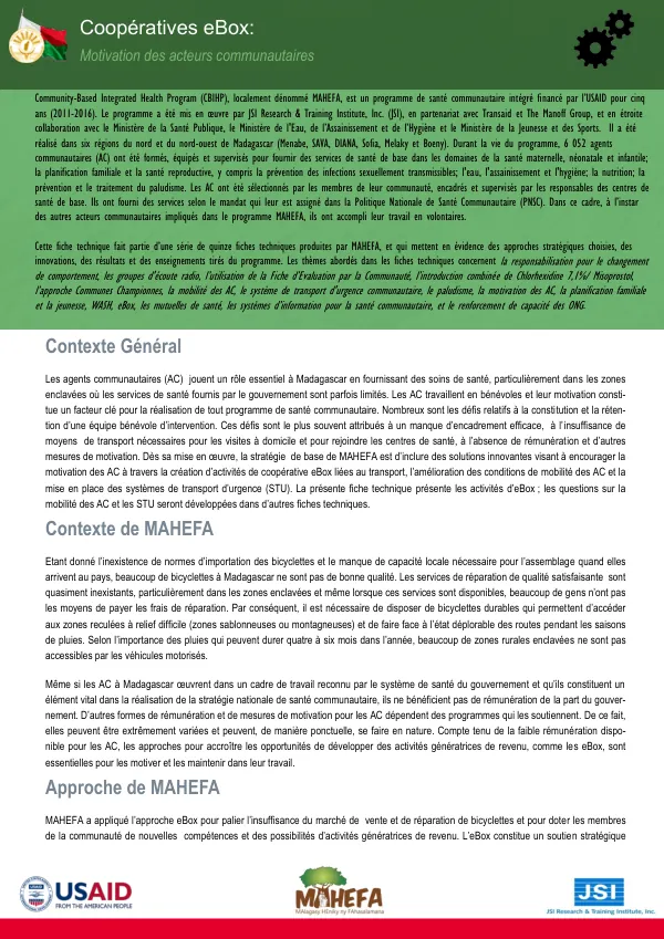 Coopératives eBox: Motivation des acteurs communautaires