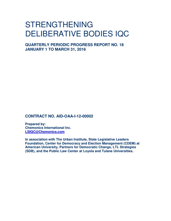 Strengthening Deliberative Bodies IQC: Quarterly Report Number 18