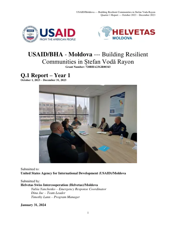 Quarter 1 Report: Building Resilient Communities in Stefan Voda Rayon