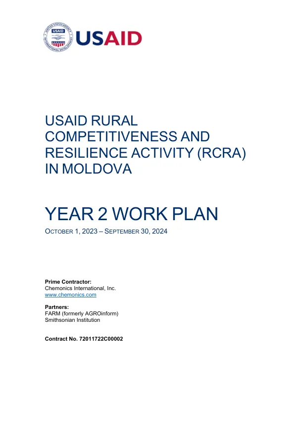 USAID Rural Competitiveness and Resilience Activity (RCRA) in Moldova: Year 2 Work Plan