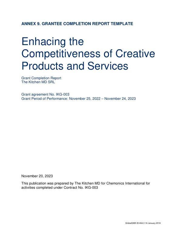 Enhancing the Competitiveness of Creative Products and Services Grant Completion Report