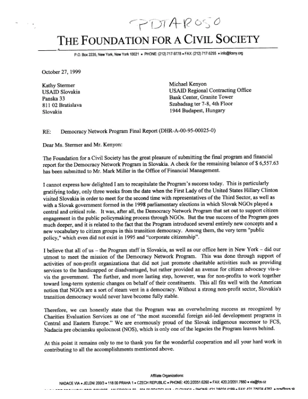 The Foundation for a Civil Society : democracy network program, Slovakia -- March 1995-July 1999 : final report