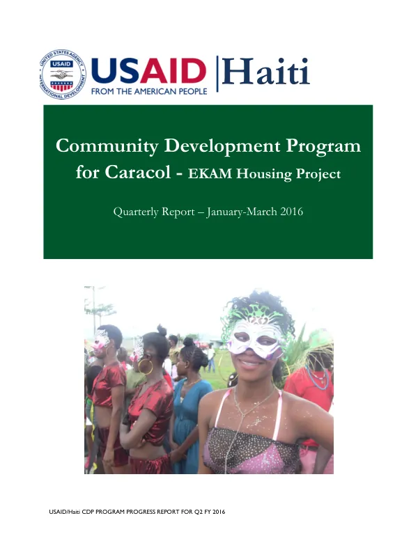 USAID/Haiti CDP PROGRAM PROGRESS REPORT FOR Q2 FY 2016