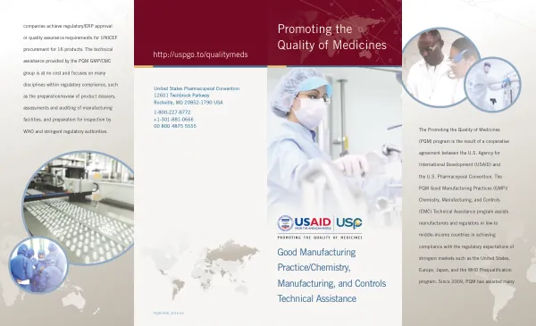 Promoting the Quality of Medicines (PQM) GMP/CMC Technical Assistance Program
