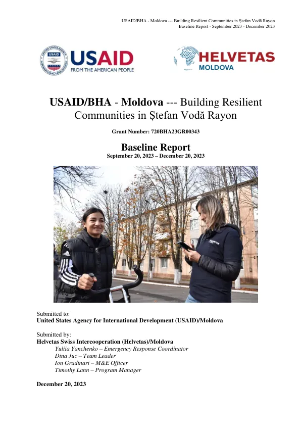 Baseline Report: Building Resilient Communities in Ștefan Vodă Rayon