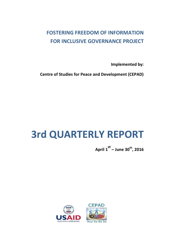 Fostering Freedom of Information for Inclusive Governance Project - 3rd Quarterly Report