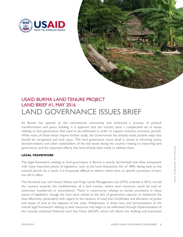 Burmese Land Governance Issues Brief
