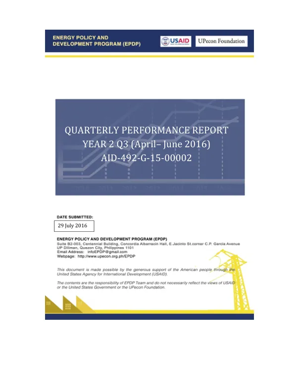 Quarterly Performance Report YEAR 2 Q3 (April– June 2016)