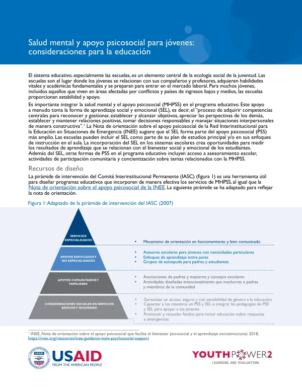 Salud mental y apoyo psicosocial para jóvenes: consideraciones para la educación