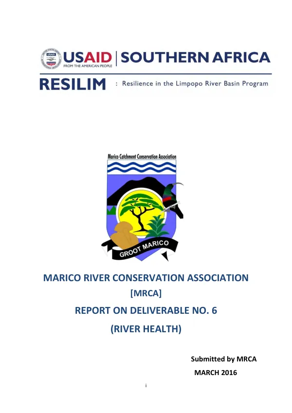 RIVER HEALTH REPORT FOR DELIVERABLE NO. 6
