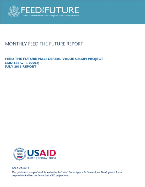 Feed the Future Mali Cereal Value Chain Monthly Report