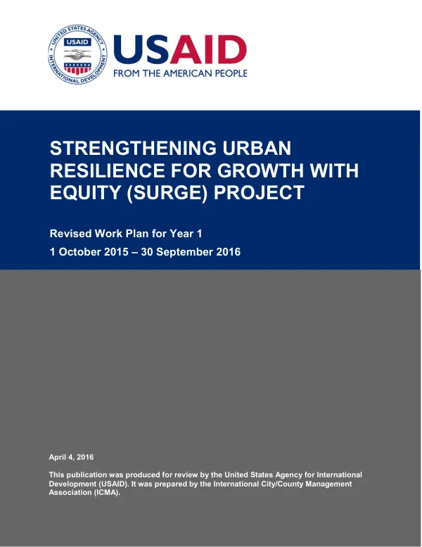 Revised Work Plan for Year 1 of the Strengthening Urban Resilience for Growth with Equity (SURGE) Project