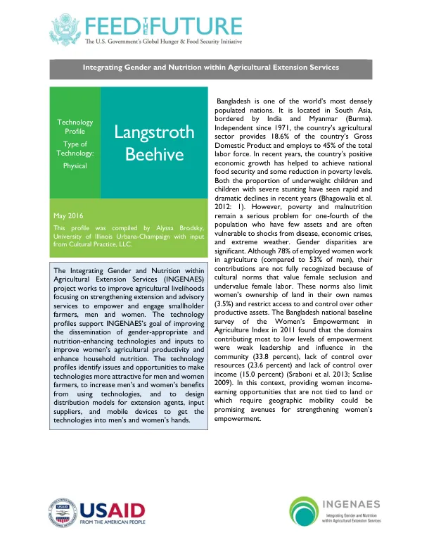 Integrating Gender and Nutrition within Agricultural Extension Services: Technology Profile - Langstroth Beehive