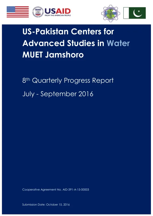8th Quarterly Progress Report: July – September 2016