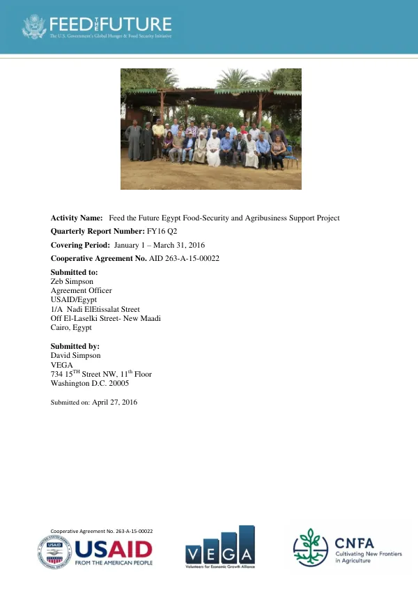 Feed the Future Egypt Food-Security and Agribusiness Support Project FY16 Q2 Quarterly Report