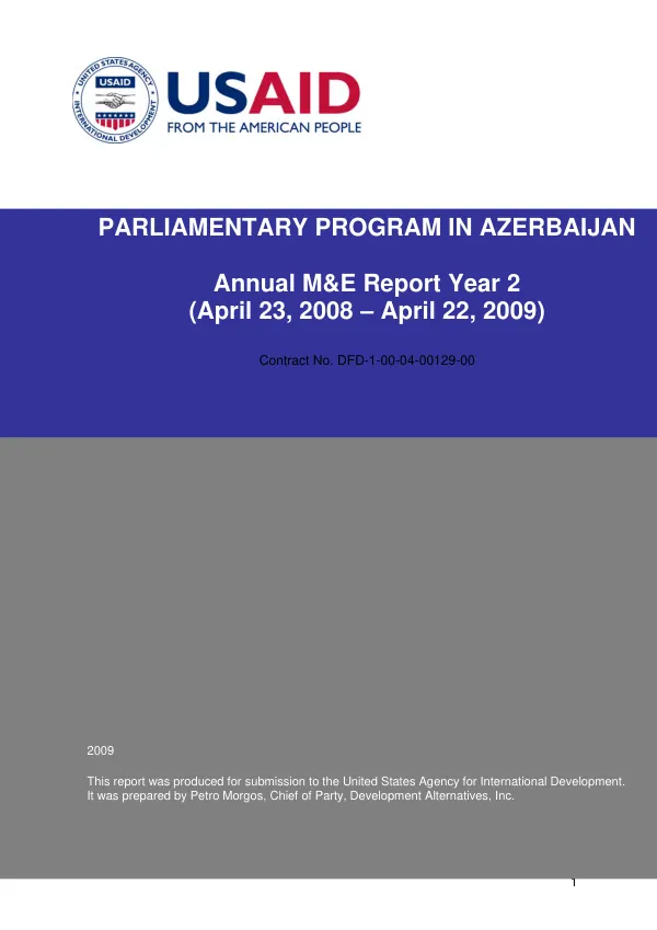 Parliamentary program in Azerbaijan : annual M&E report year 2 (April 23, 2008-April 22, 2009)