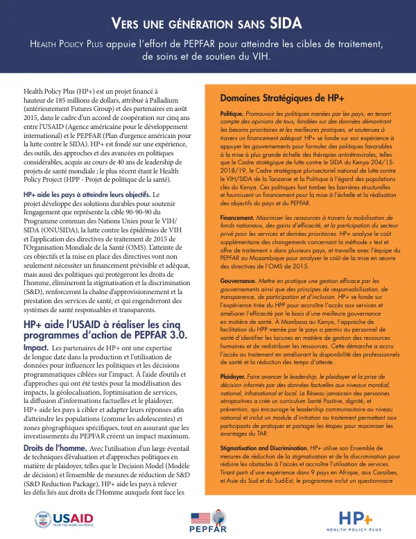 Vers une Génération sans SIDA: Health Policy Plus appuie l’effort de PEPFAR pour atteindre les cibles de traitement, de soins et de soutien du VIH