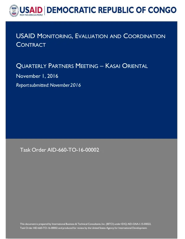 USAID Quarterly Partner Meeting - Mbuji Mayi, Kasai Oriental, November 1, 2016