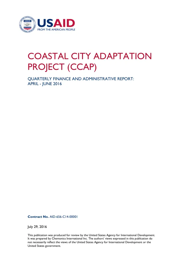 Coastal City Adaptation Project (CCAP) Quarterly Finance and Administrative Report: April - June 2016