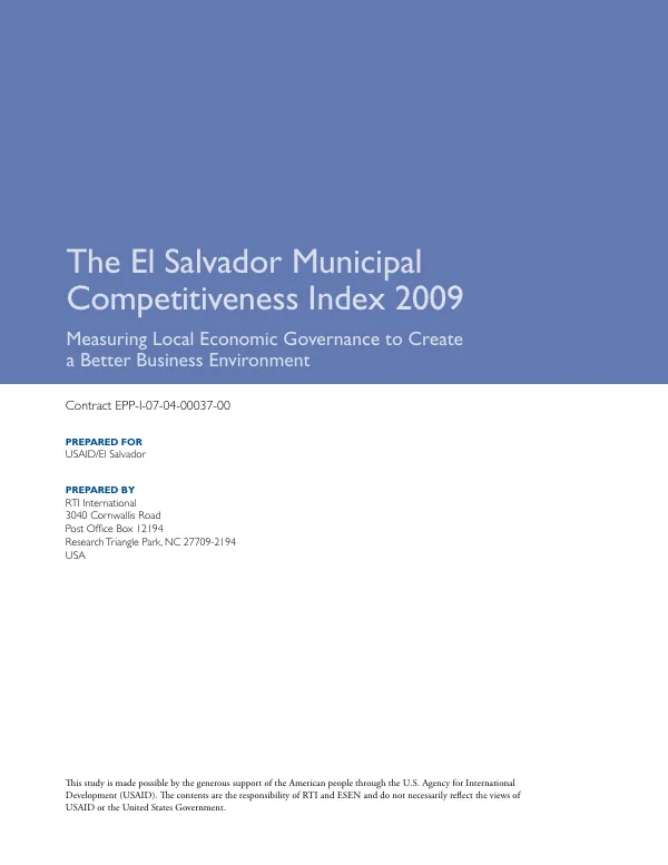 The El Salvador municipal competitiveness index 2009 : measuring local economic governance to create a better busines environment