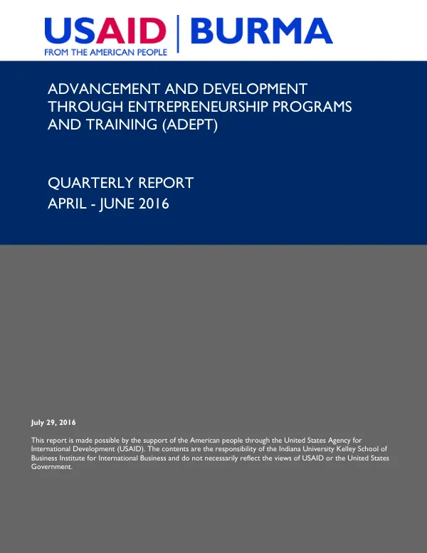 USAID ADEPT Partnership Quarterly Report April – June 2016