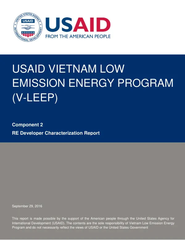 USAID Vietnam Low Emission Energy Program (V-LEEP) Component 2: RE Developer Characterization Report