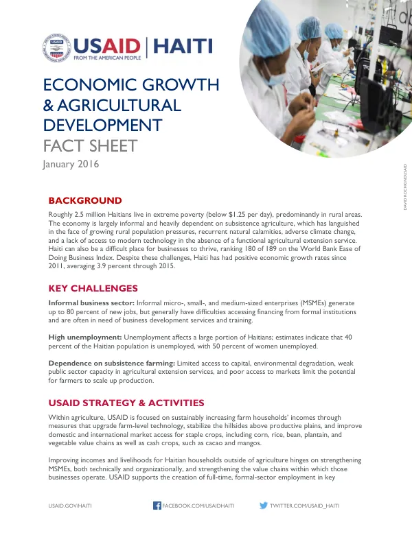 ECONOMIC GROWTH & AGRICULTURAL DEVELOPMENT FACT SHEET